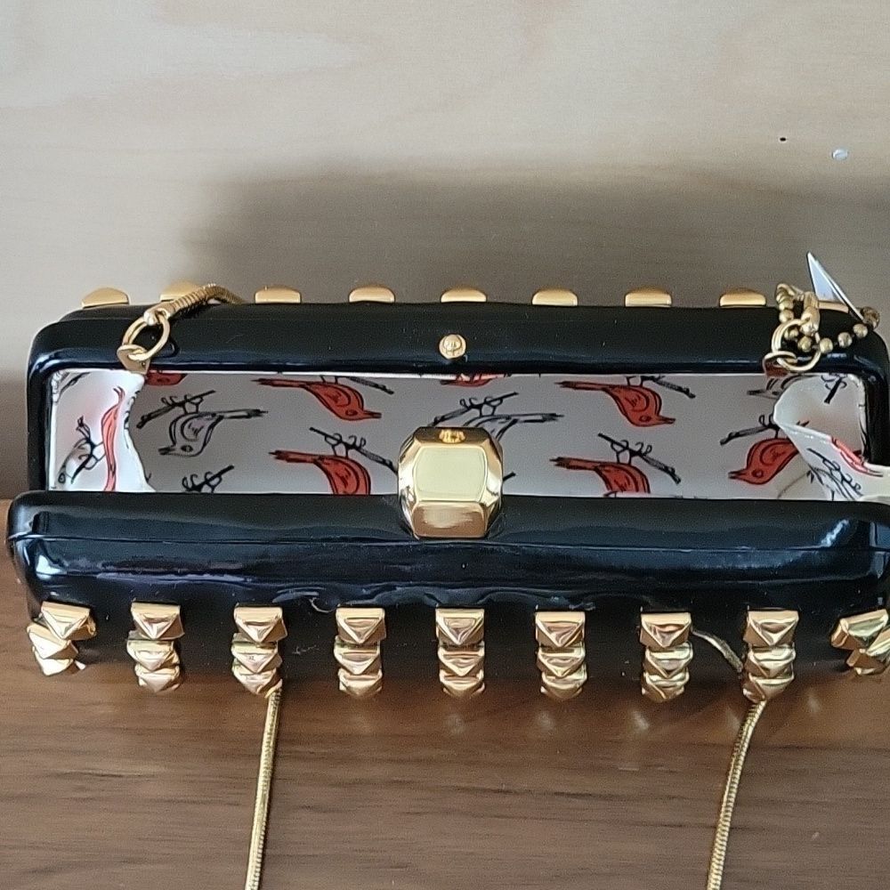 NWT Rebecca Minkoff Studded Patent Leather Clutch Purse Black Goth Small Punk - Picture 10 of 13